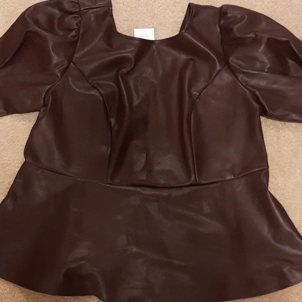Faux Leather Peplum Top - Picture 2 of 7